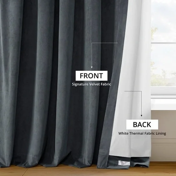 NWT 25x120” Distance Blue Grey Exclusive Fabrics Pleated Blackout Velvet Curtain